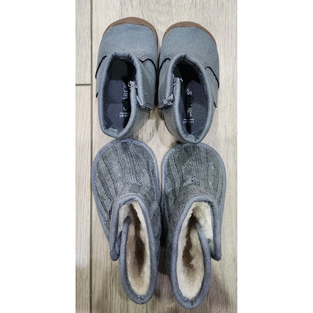 Baby Girls Gray‎ Boots (2 pair) Sparkle Knit Crib Shoes Size 2